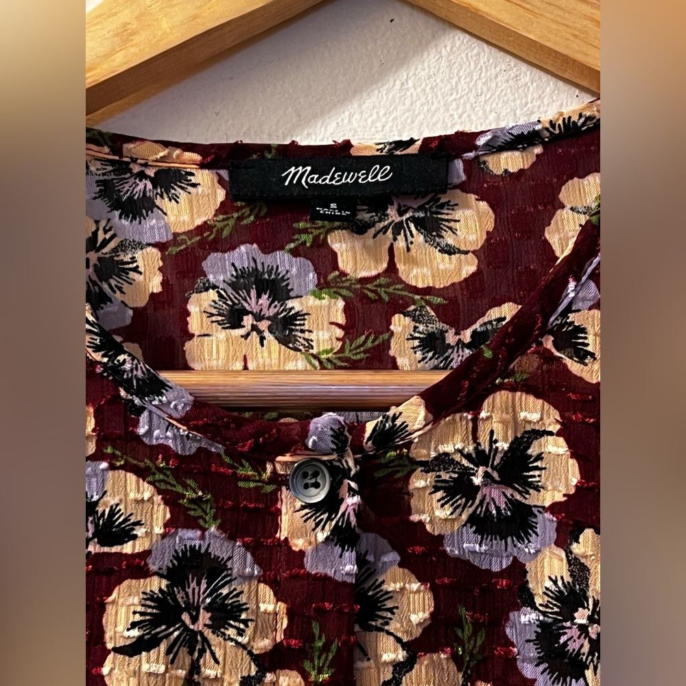Madewell Drawstring Ruffle-Hem Top in Viola Floral - Picture 9 of 13